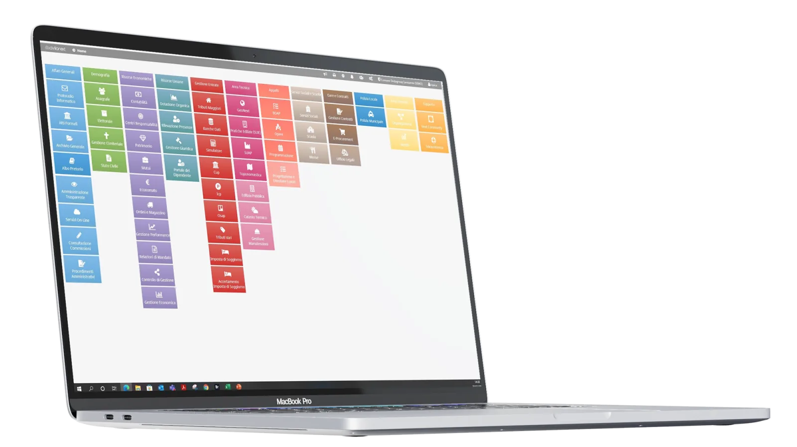 Dashboard Civilia Next con le aree applicative dell’Ente