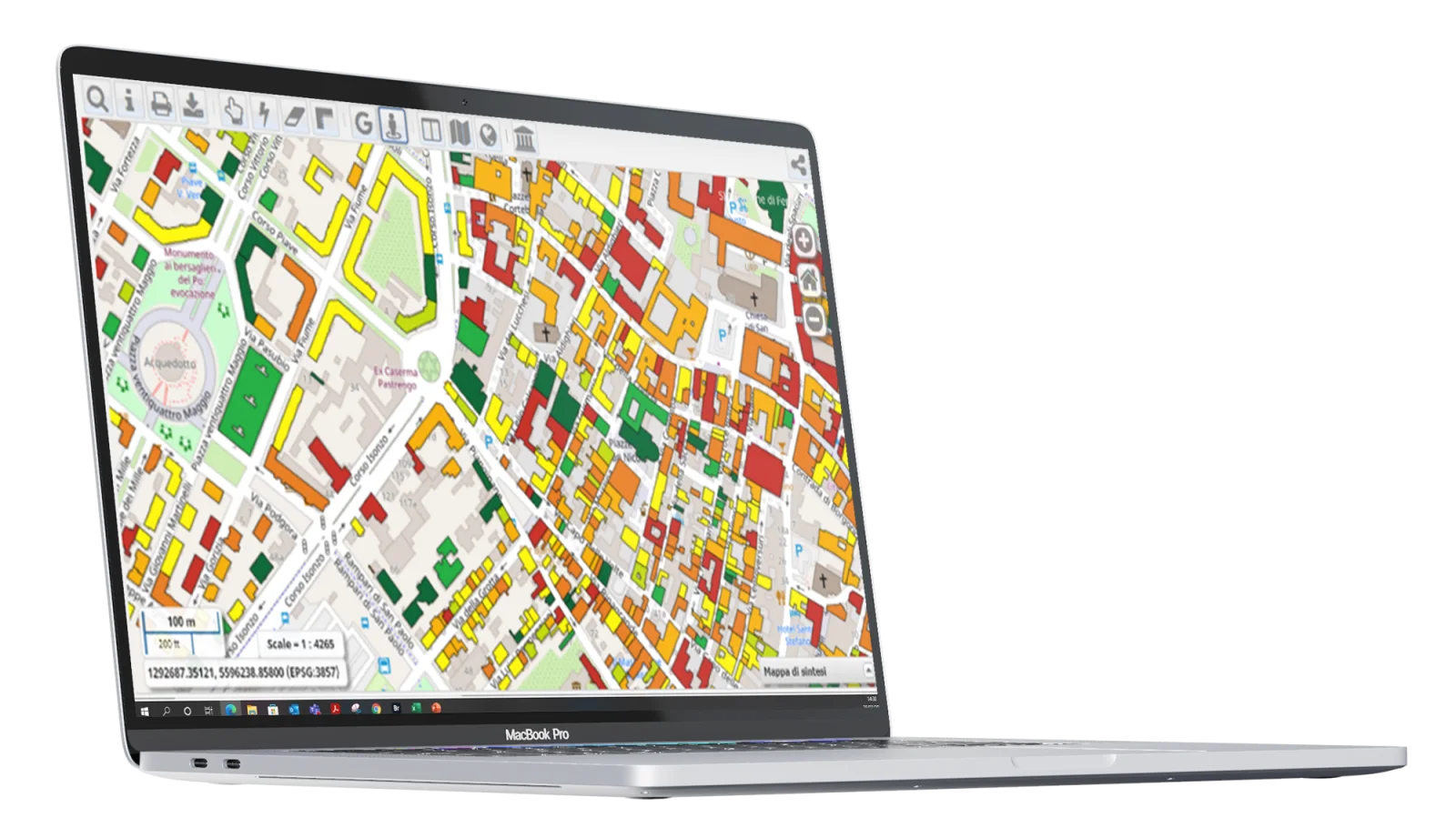 Interfaccia GeoNext con una cartografia urbana tematica